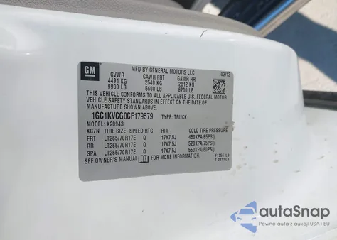 2012 Chevrolet Silverado 2500Hd Work Truck from USA, damaged, VIN 1GC1KVCG0CF179579